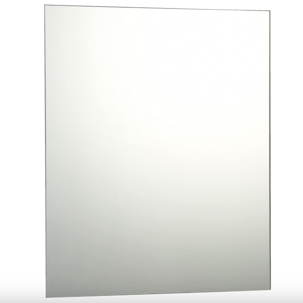 Plain Bathroom Mirror, Unframed, Frameless Bathroom Mirror with Chrome Effect Metal Spring Loaded Wall Hanging Fixing Clips Rectangle 40 x 50cm